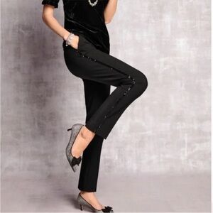 NWT Talbots Hampshire Ankle Pant‎ Size 10 Black Sequin Side Stripe $139 Holiday